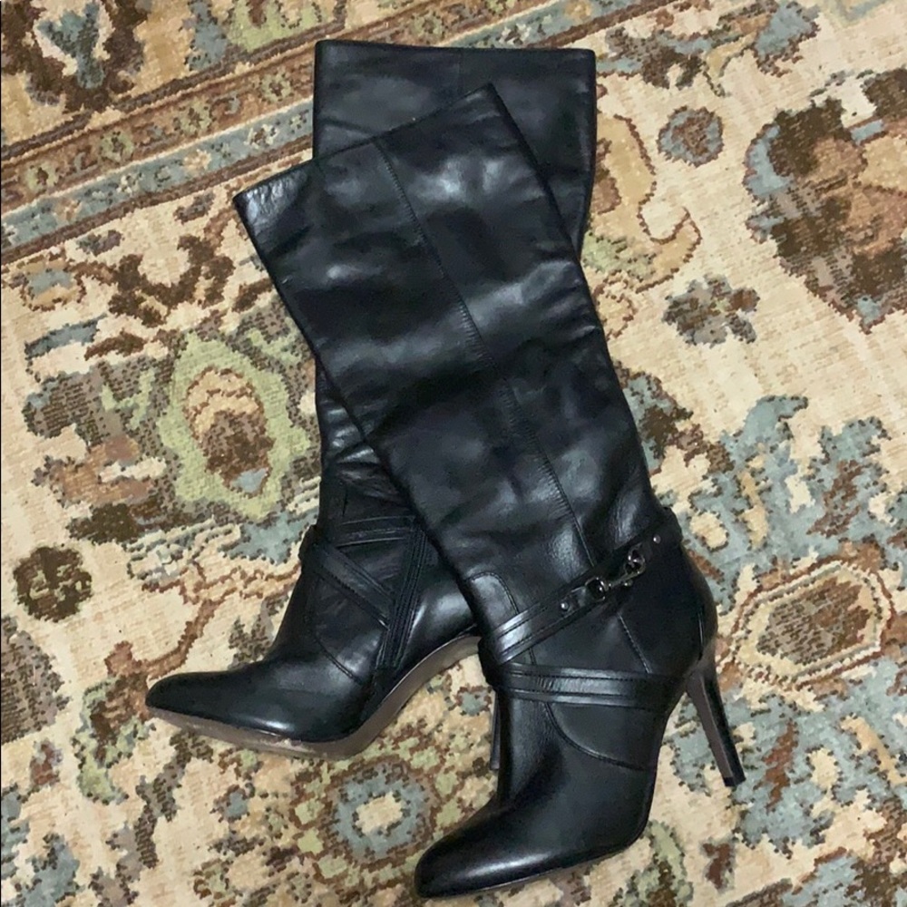 Coach black leather knee high boots